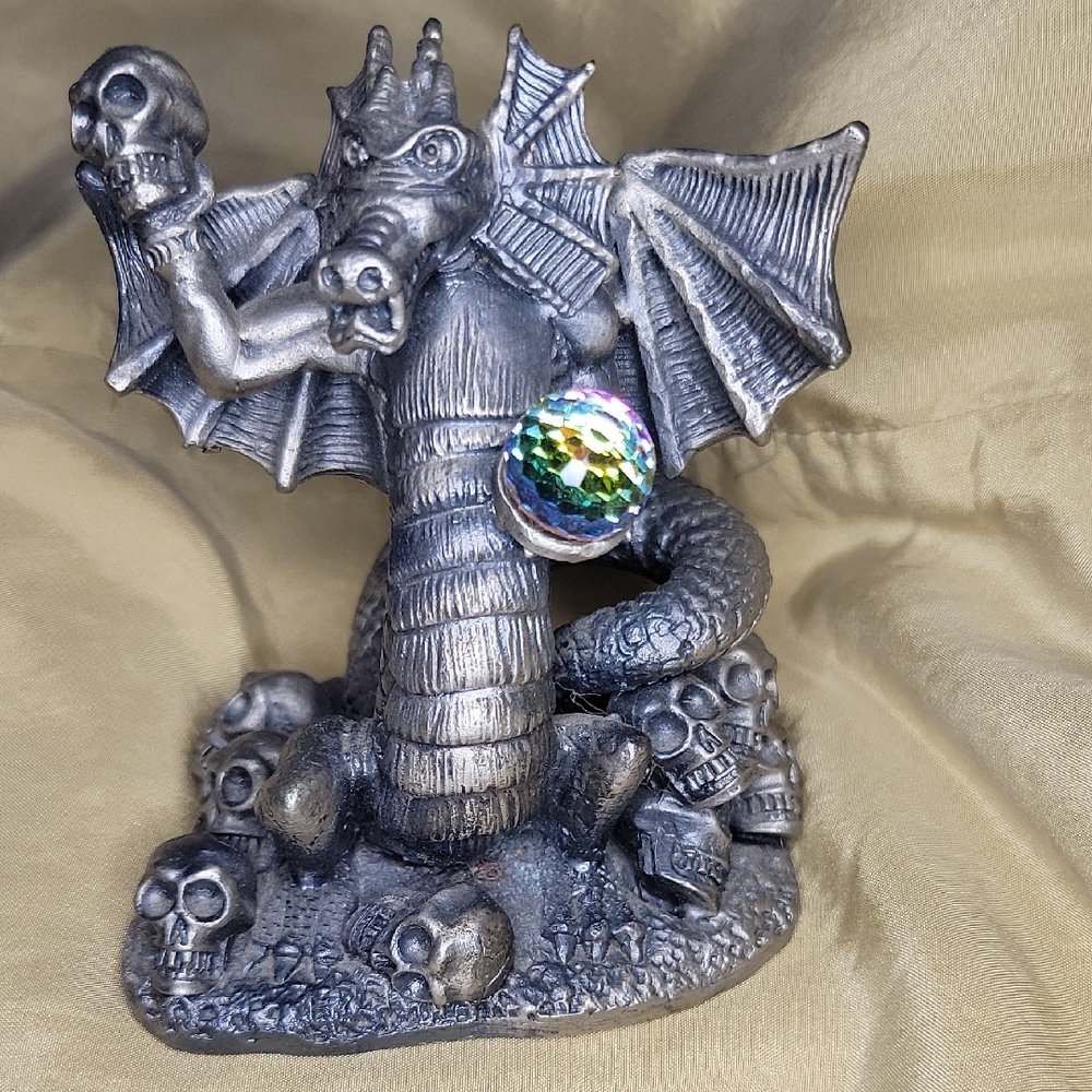 Silver Dragon Figurine with Colorful Orb